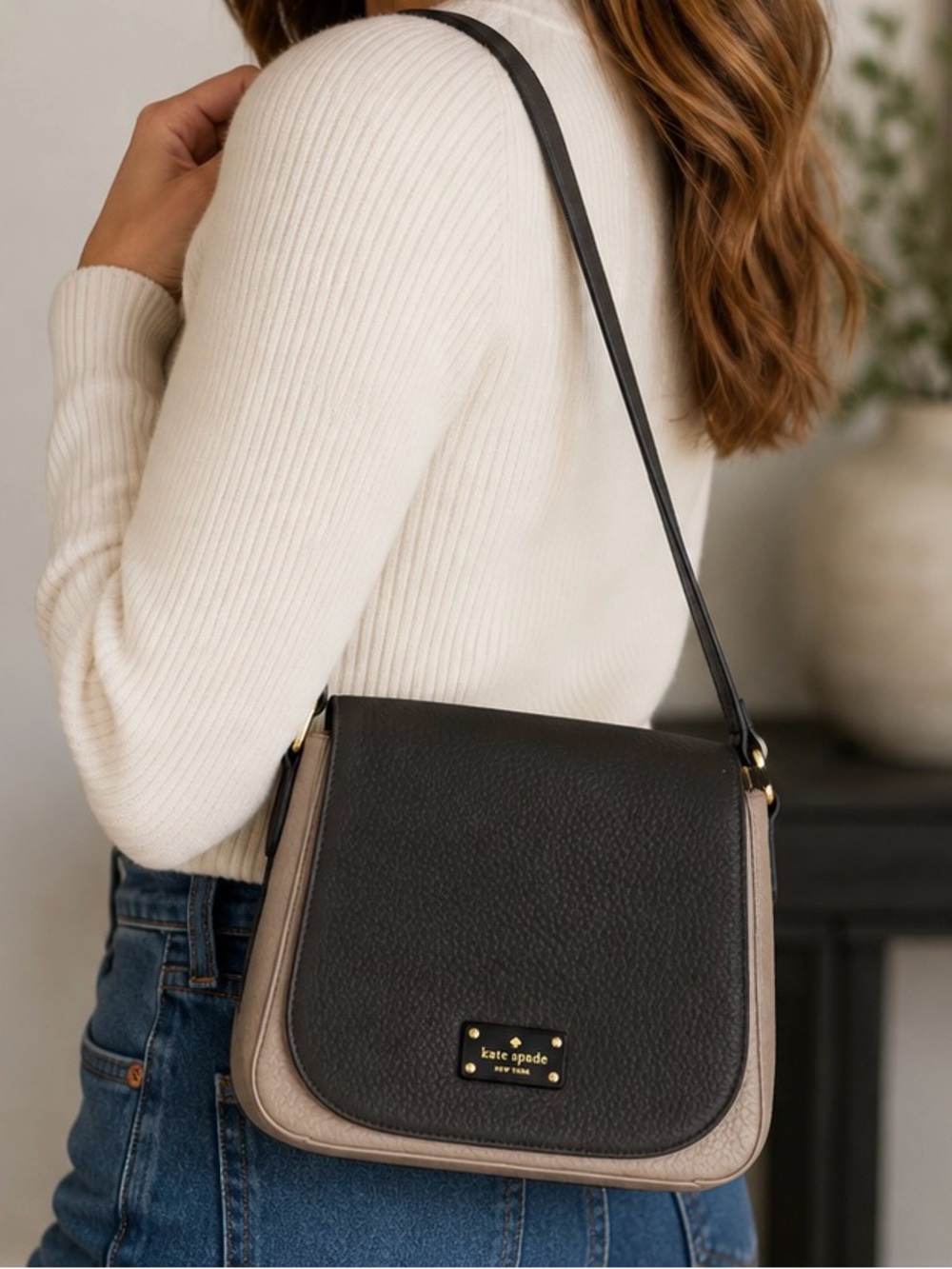 Kate Spade New York Grove Court Brown/Taupe Leather Crossbody Bag Purse EUC